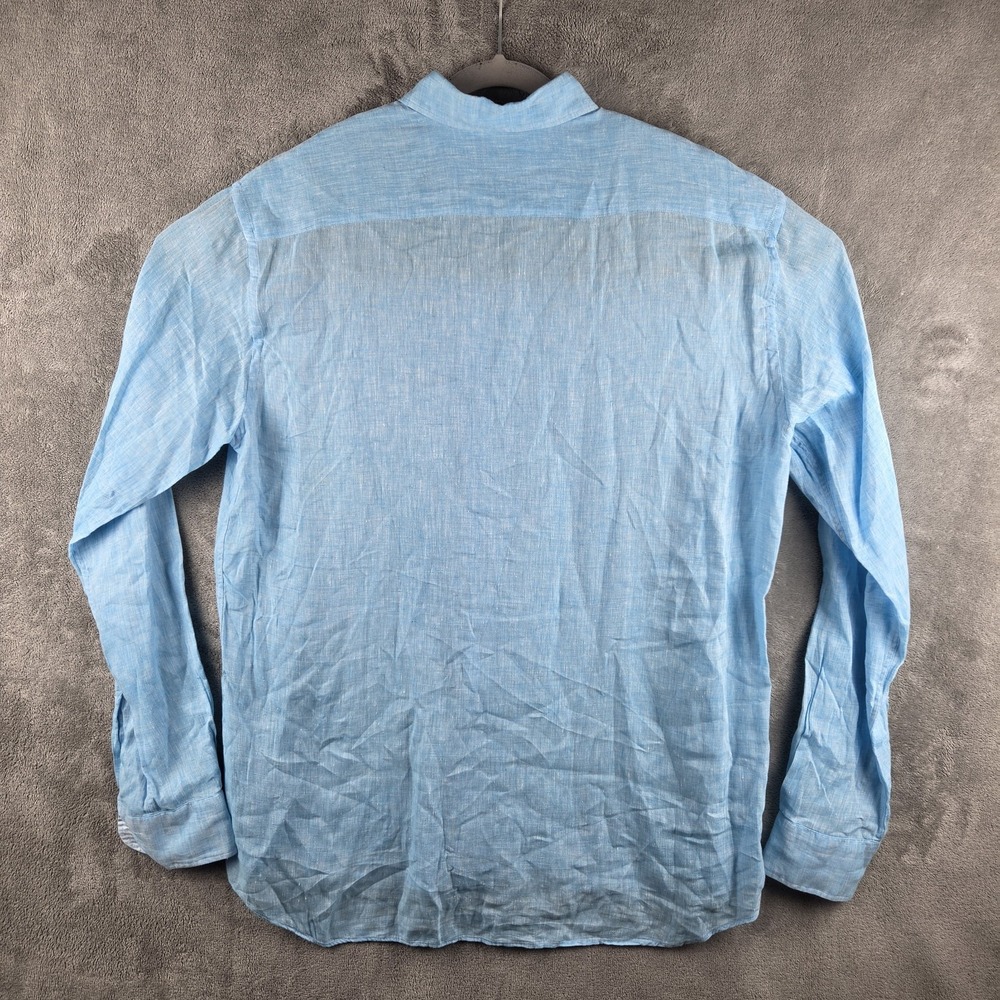 Tiki Napoli 100% Linen Blue Shirt Mens XL Long Sleeve Made in Italy Casual - Picture 2 of 13